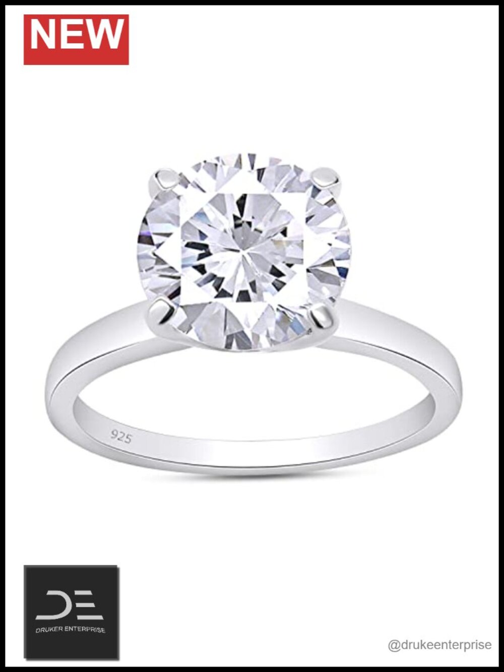 Solitaire Engagement Ring 14k White Gold Over Sterling Silver Moissanite 3 CT